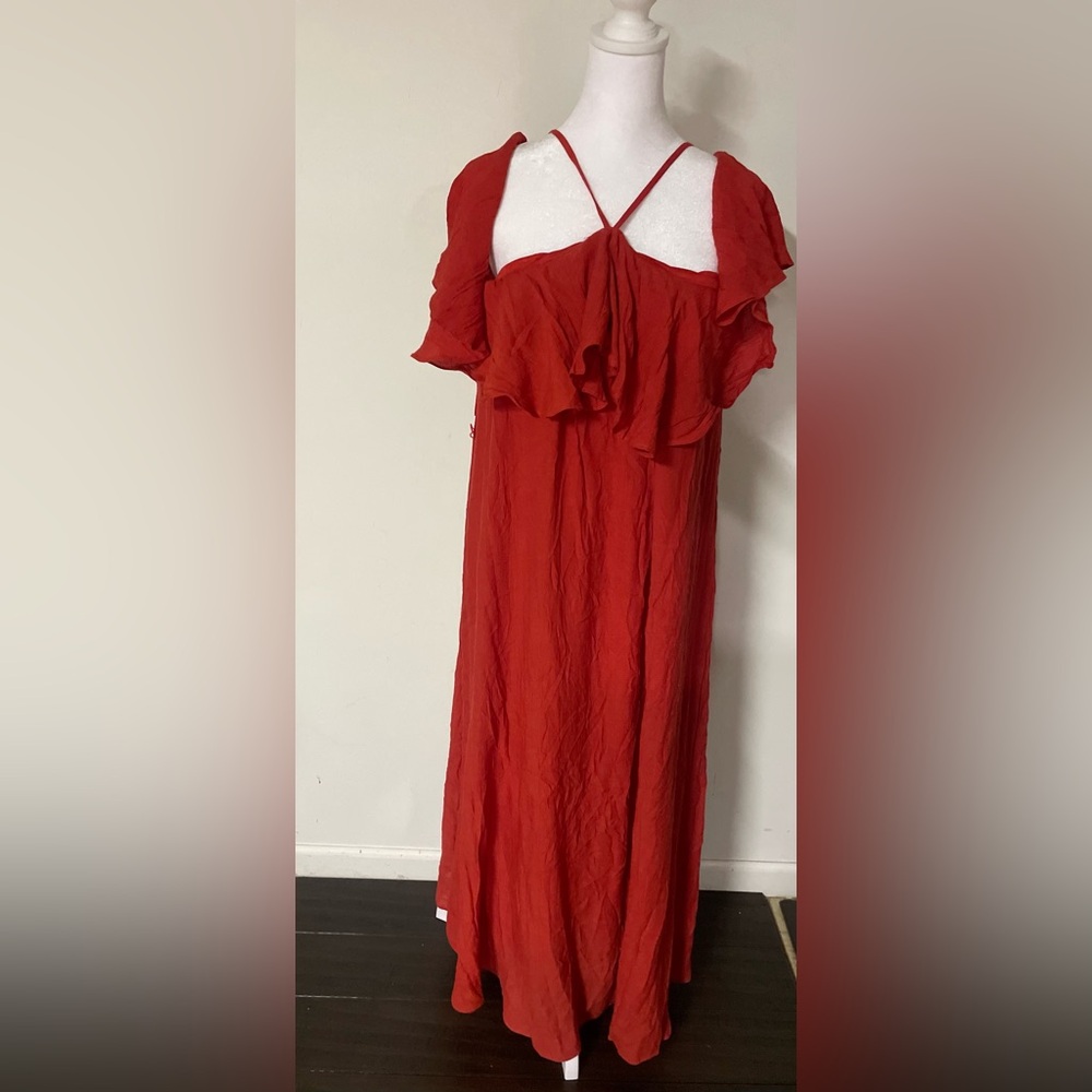 orange Ruffle off the shoulder Dress